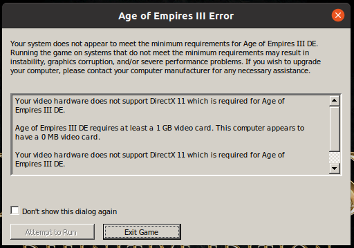 VMware Player Ubuntu AOE3 Error